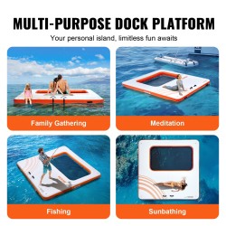 Täytettävä PVC-kelluva laituri 3,04 x 3,04 m trampoliiniverkolla ja irrotettavalla tikkaalla