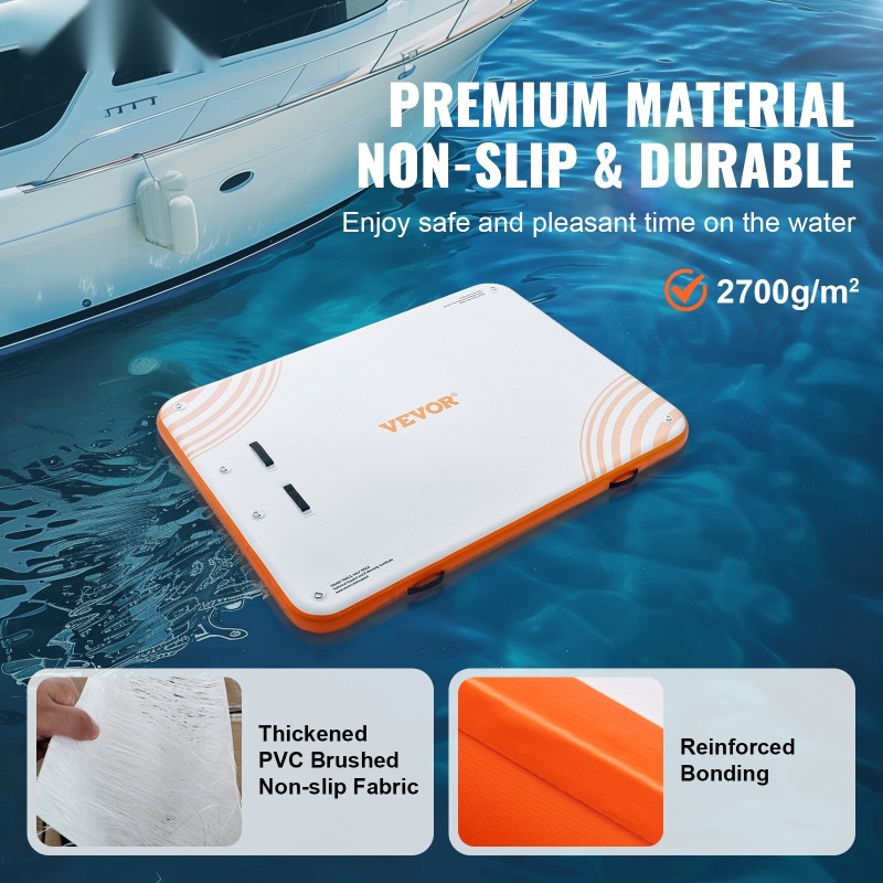 Ilmatäytteinen PVC-harjattu liukumaton kelluva laituri 2,43×1,82 m irrotettavalla tikkaalla kantolaukulla