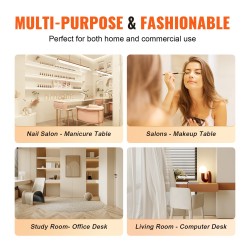 Manikyyri- ja kynsipöytä karkaistulla lasikannella asetonia kestävä kolmella kaapilla rannepehmuste valkoinen