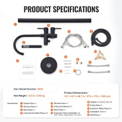 Lattia-asennettava vapaasti seisova ammeen hana messinkirunko mattamusta 360-asteinen juoksuputki käsisuihku kaksi vesitilaa