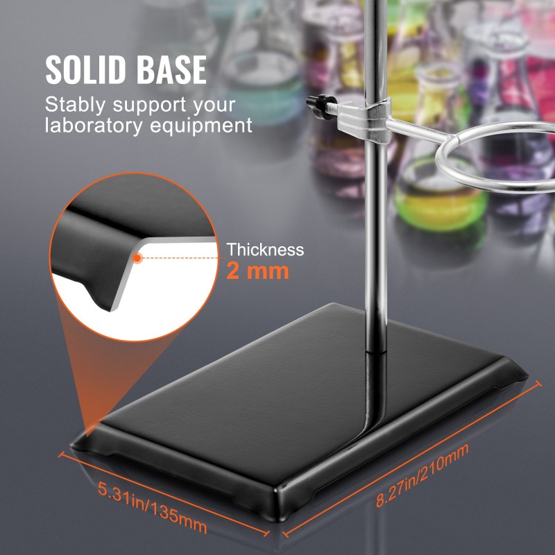 Laboratorioteline ruostumattomasta teräksestä valurautajalka 600 mm korkea säädettävät pidikkeet 2 kpl