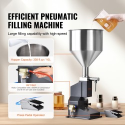 Pneumaattinen nestetäyttökone 5–50 ml 10 l suppilo 304-ruostumaton teräs poljinohjauksella