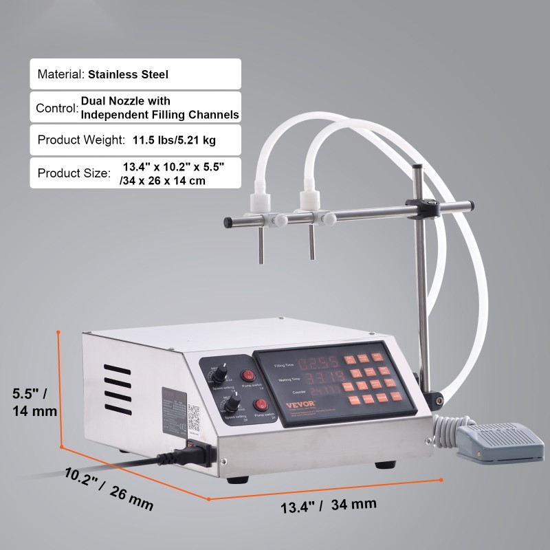 Nestetäyttökone elintarvikekelpoinen ruostumaton teräskotelo 30–4000 millilitraa kaksoissuutin digitaalinen ohjaus