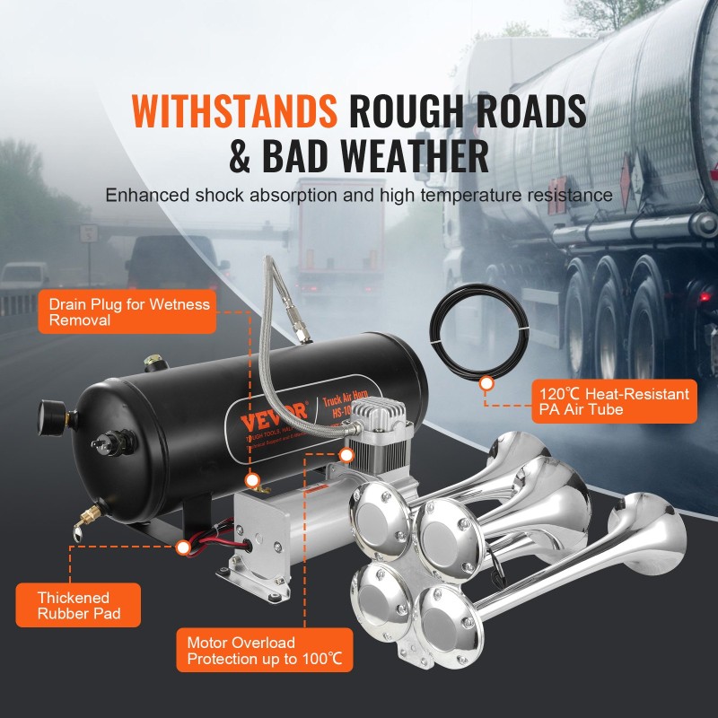 Nelitorvinen paineilmasarja 150 dB 12V 10 L säiliöllä ja kompressorilla