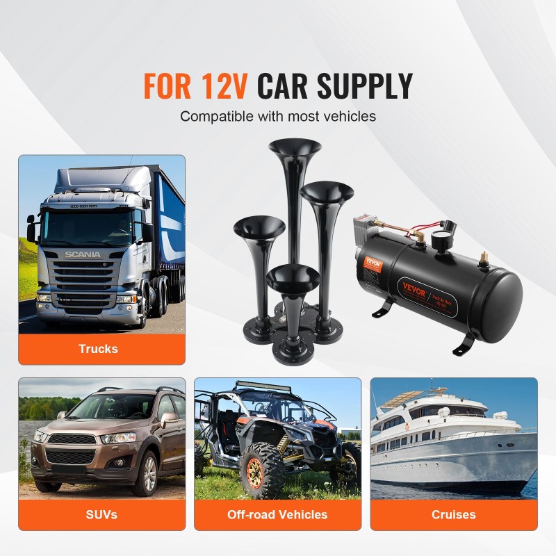 Junatorvisarja nelitorvinen 3 l ilmasäiliö 12 V 150 dB