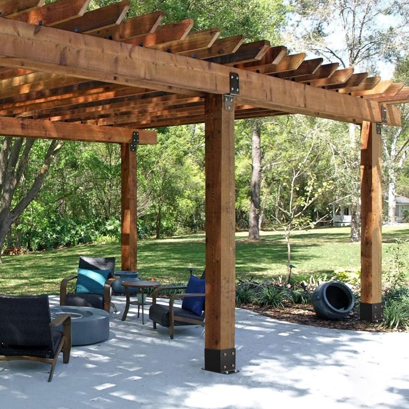 Pylväspohjat hiiliterästä mattamusta jauhemaalaus 4 kpl 6x6 vakiopylväille