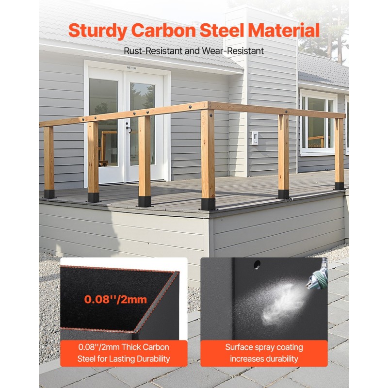 Tolppakannakkeet hiiliterästä sisämitat 92x92 mm 8 kpl sopii 4x4-puutolpille