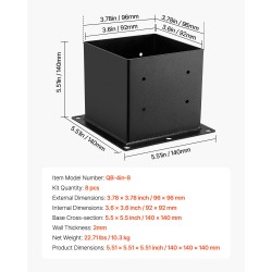 Tolppakannakkeet hiiliterästä sisämitat 92x92 mm 8 kpl sopii 4x4-puutolpille