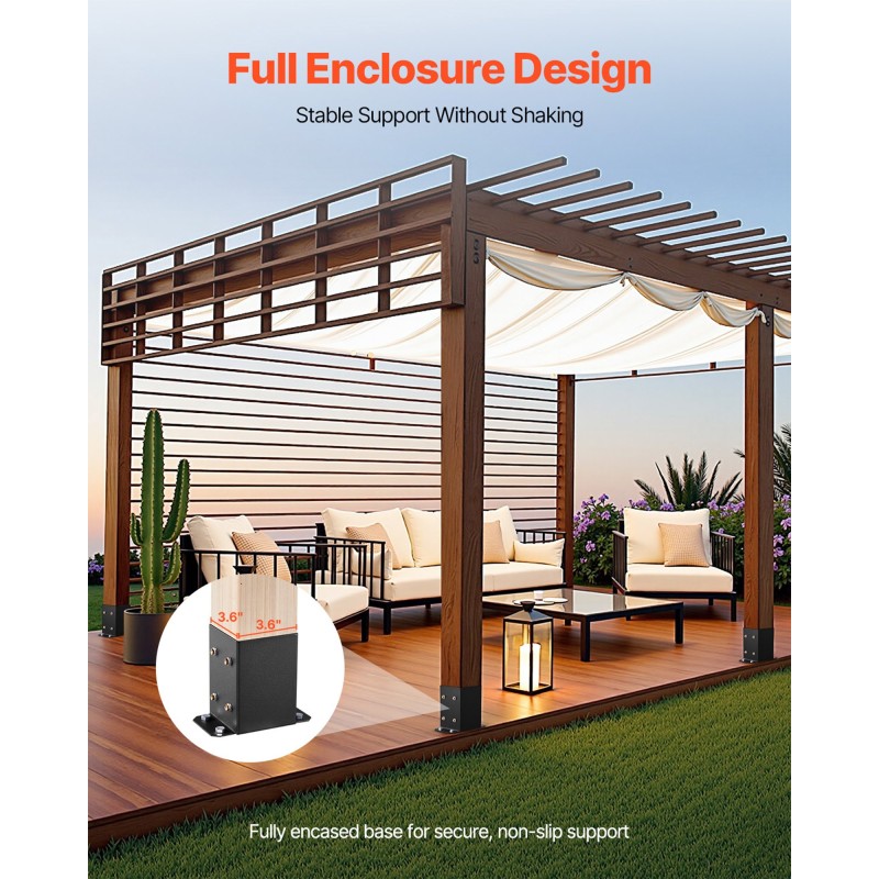 Pilarinjalustasarja hiiliteräs 91x91 mm 4x4-puupilareille 10 kpl musta