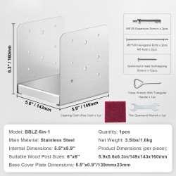 Pylväsjalka ruostumattomasta teräksestä säädettävä 152,4 x 152,4 mm 6 x 6 tuumalle