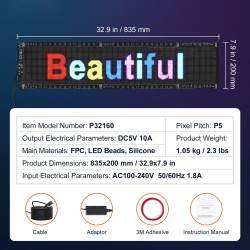 LED-mainoskyltti ohjelmoitava täysvärinen P5 vierivä 83,5x20 cm Bluetooth-sovellus
