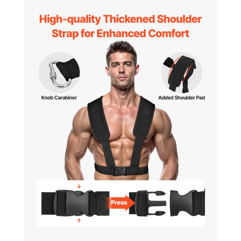 Teräksinen voimareki vetoharjoitteluun musta valjaiden kanssa 25 ja 51 mm levypainoille yhteensopiva