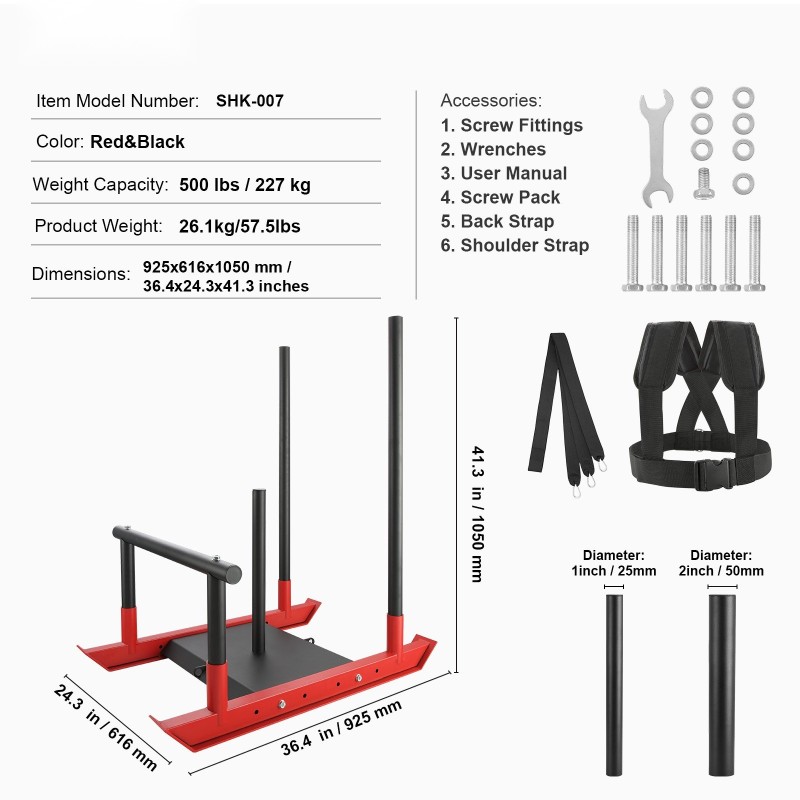 Voimaharjoittelukelkka teräsrunkoinen 227 kg kantavuus sopii 1 ja 2 tuuman levypainoille