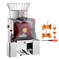 Ammattikäyttöinen appelsiinimehupuristin SUS304 teräs 120 W automaattisyöttö 25 appelsiinia minuutissa PC suojakansi