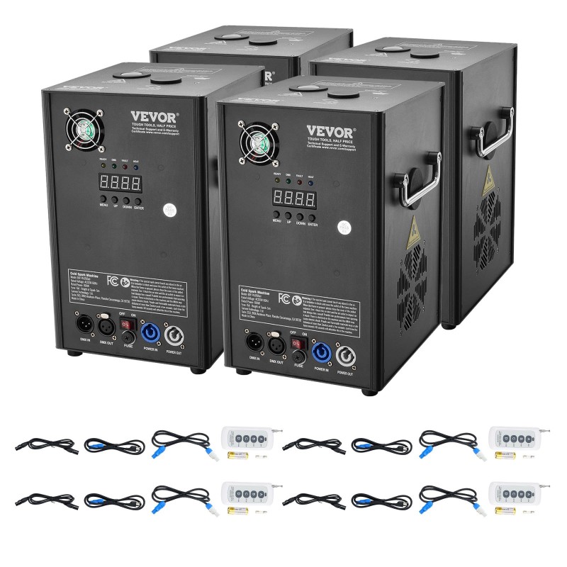 Kylmäkipinäkoneet 4 kpl 700W säädettävä 2–5 m alumiiniseosrunko DMX-ohjaus