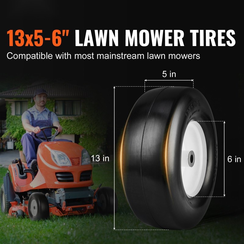 Ruohonleikkurin täysin puhkeamattomat kiinteät PU-renkaat 13x5-6 tuumaa 2 kpl vanteilla