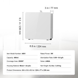 Tuoksukone kylmäsumutekniikalla 480 ml vesivapaa langaton ohjaus 2500 neliöjalkaa metalli akryyli