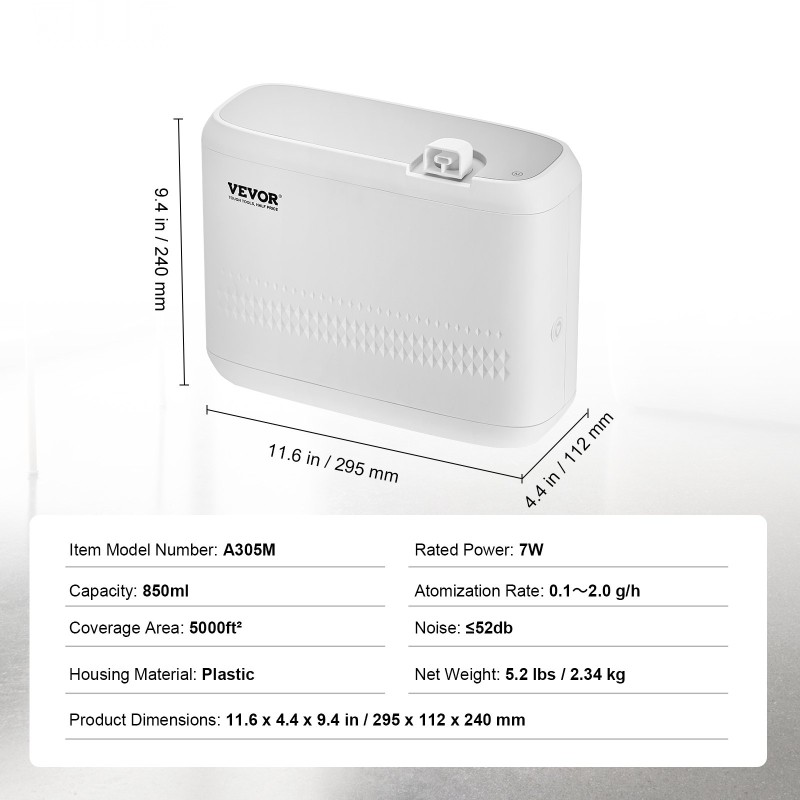 Tuoksulaite vesitön kylmäsumutus 850 millilitraa muovikotelo kotiin ja toimistoihin 5000 neliöjalkaa