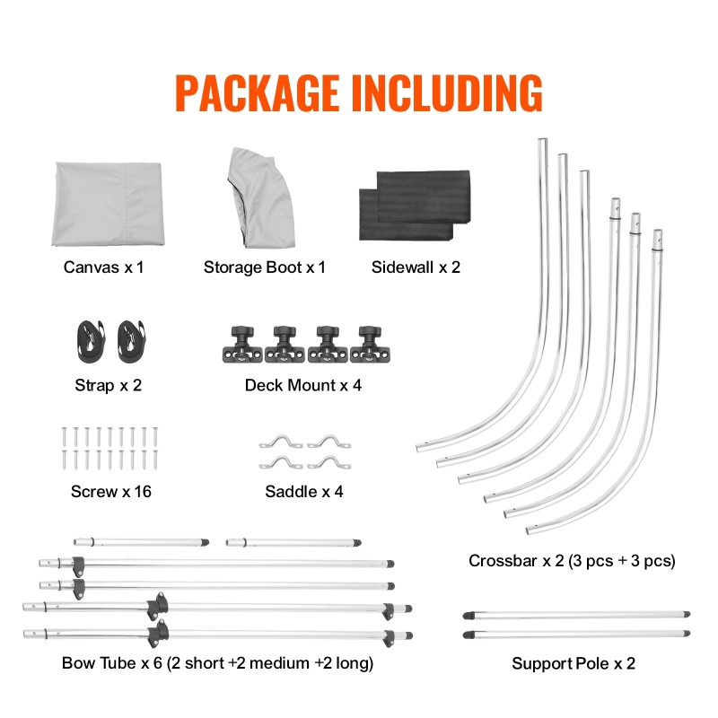 Bimini-venekuomu 600D polyesterikangas 3-kaarinen irrotettavat verkkosivut 1 tuuman alumiiniseosrunko