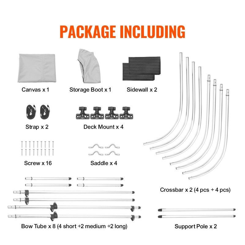 Nelikaari bimini-venekuomu 600D polyesteri alumiinirungolla irrotettavilla verkkosivuilla vaaleanharmaa 2310–2440 mm