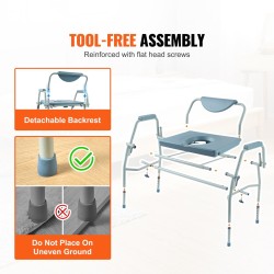 Wc-tuoli teräsrunko 5-portainen korkeussäätö 7 l irrotettava ämpäri 453 kg kantavuus