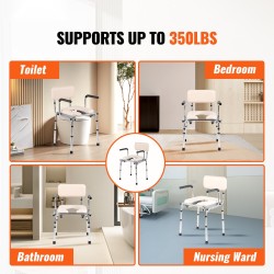 WC-tuoli teräsrunko pehmustettu istuin selkänojalla 7-portainen korkeussäätö 5,8 l ämpäri 158,8 kg