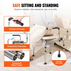 WC-tuoli teräsrunko pehmustettu istuin selkänojalla 7-portainen korkeussäätö 5,8 l ämpäri 158,8 kg