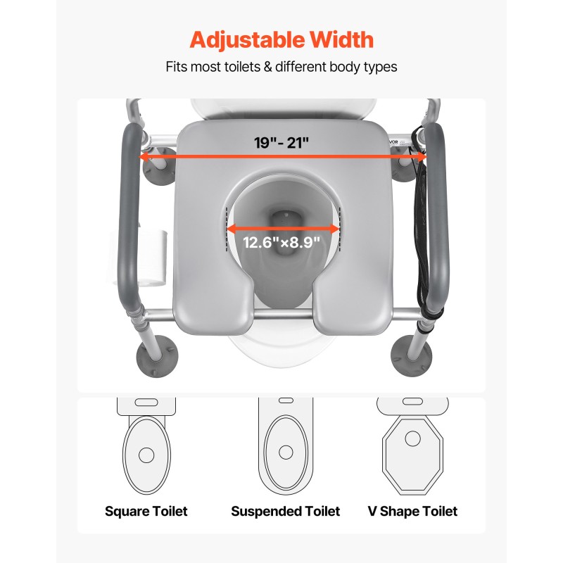 Yöpöytä-wc-tuoli aikuisille kantavuus 227 kg säädettävä korkeus ja leveys 5 l ämpäri