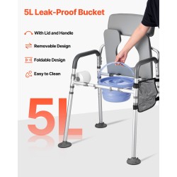 Yöpöytä-wc-tuoli aikuisille kantavuus 227 kg säädettävä korkeus ja leveys 5 l ämpäri