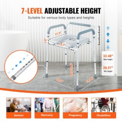 Wc-tuoli alumiinirunkoinen, 7-tasoinen korkeudensäätö, pehmustetut käsinojat, irrotettava 5,8 l ämpäri