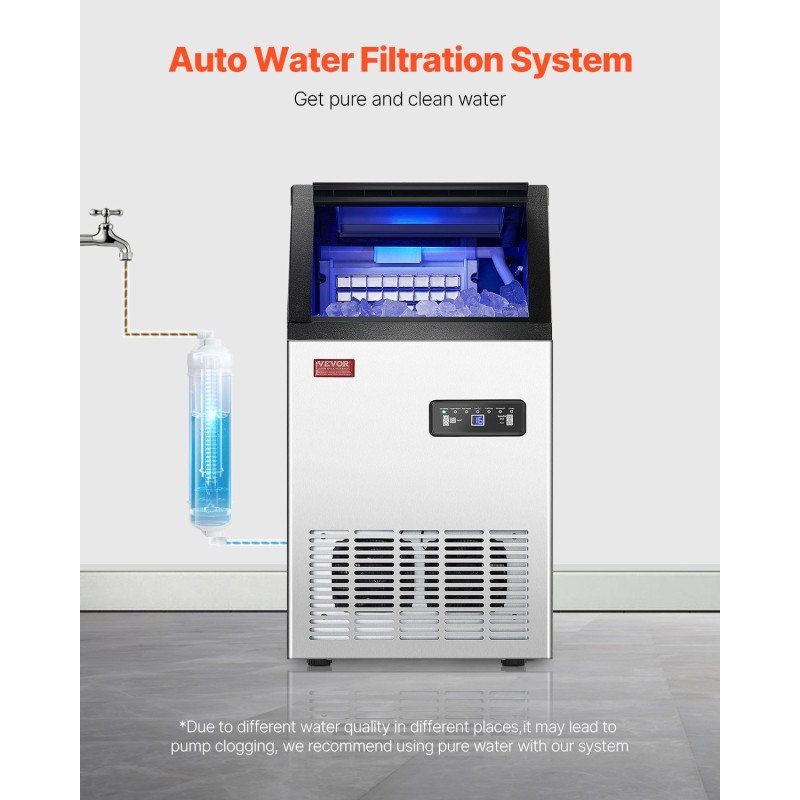 Vapaasti seisova kaupallinen jääpalakone ruostumaton teräs 38 kg vuorokaudessa 40 jääpalaa