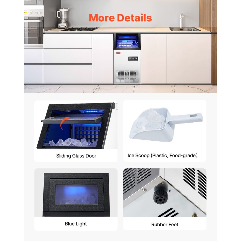 Vapaasti seisova kaupallinen jääpalakone ruostumaton teräs 38 kg vuorokaudessa 40 jääpalaa