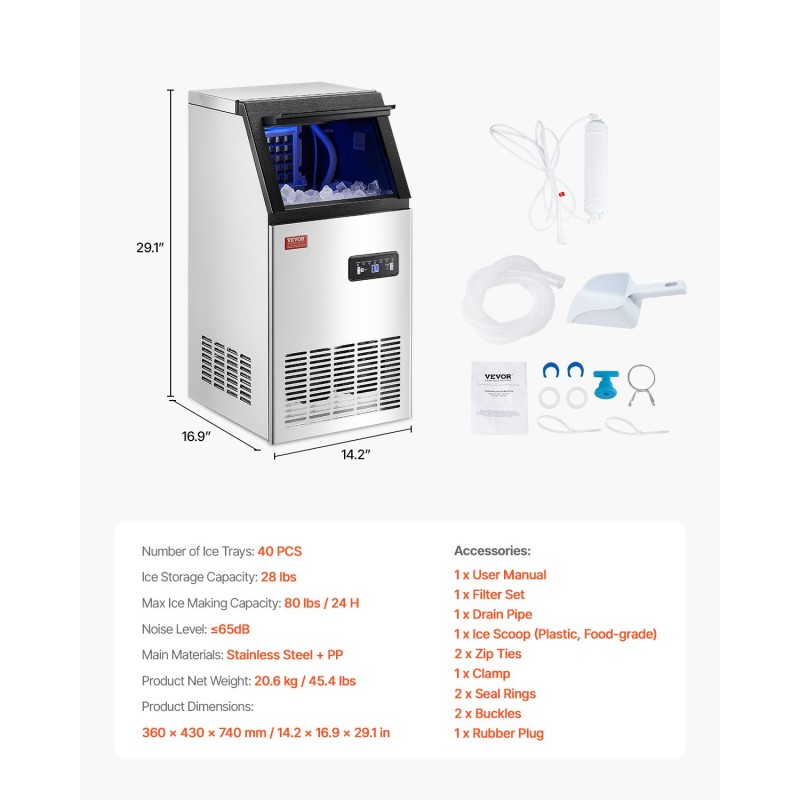 Vapaasti seisova kaupallinen jääpalakone ruostumaton teräs 38 kg vuorokaudessa 40 jääpalaa