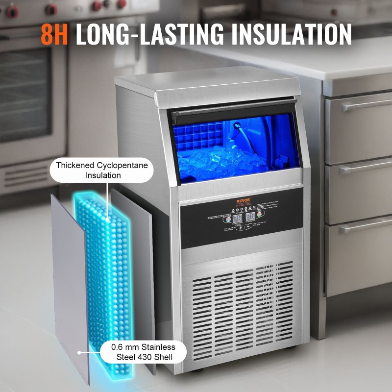 Kaupallinen jääpalakone ruostumaton teräs 41 kg vuorokaudessa 11 kg varasto 45 jääpalaa