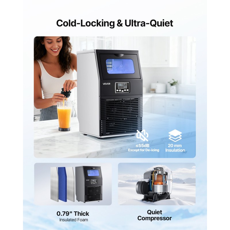 Jääpalakone ruostumaton teräs 36 kg/vrk 5,44 kg säiliö 32 jääpalaa LED näyttö