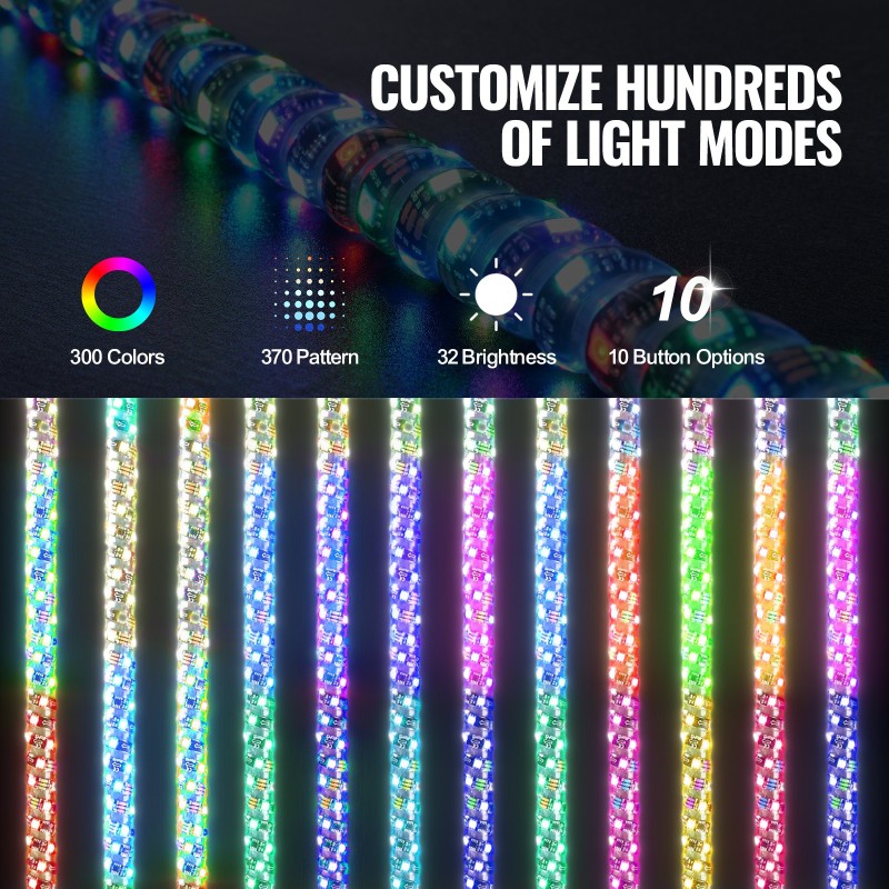 LED-valopiiskat 2 kpl 1500 mm polykarbonaatti EVA-suoja monivärinen sovellusohjaus radiokaukosäädin vesitiivis