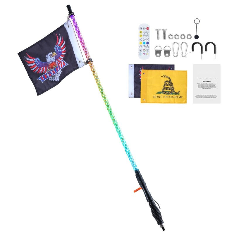 LED-piiskavalo 1005 mm PC-putki EVA-suojalla IP67 jousikiinnike Bluetooth-ohjaus ja kaukosäädin DC12–24V