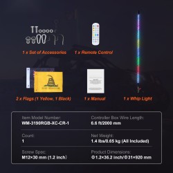 LED-piiskavalo 920 mm 360 asteen spiraali RGB IP67 mobiilisovellus ja radiotaajuinen ohjaus