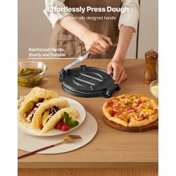 Valurautainen 8-tuumainen tortillaprässi paistinpannulla ja 100 leivinpaperiarkkia