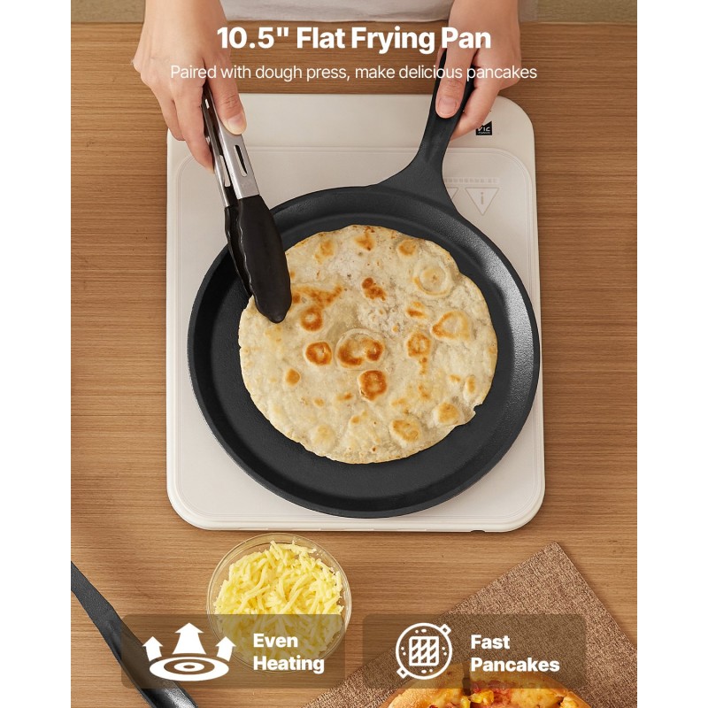 Valurautainen 8-tuumainen tortillaprässi paistinpannulla ja 100 leivinpaperiarkkia