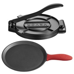 Tortillaprässi valurautainen 10 tuuman paistinpannulla ja 100 leivinpaperiarkilla