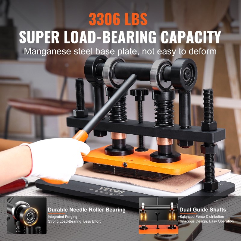 Nahkakohokuviointikone käsikäyttöinen 260x120mm levy 12mm isku 1,5t kantavuus