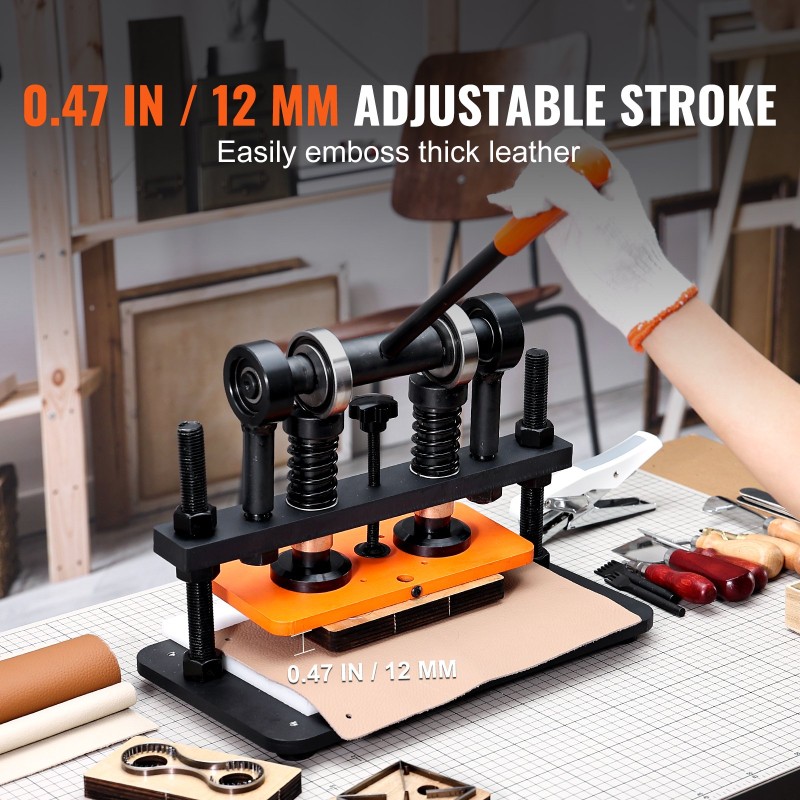 Nahkakohokuviointikone käsikäyttöinen 260x120mm levy 12mm isku 1,5t kantavuus