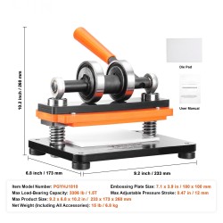 Nahkakohokuviointikone manuaalinen 180x100 mm alusta 12 mm puristus kaksinkertaiset ohjausakselit