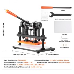 Manuaalinen nahkaleikkuri ja prässi teräsrunko 25,9 x 15 cm prässilevy