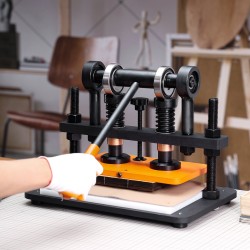 Manuaalinen nahkaleikkuri ja prässi teräsrunko 25,9 x 15 cm prässilevy