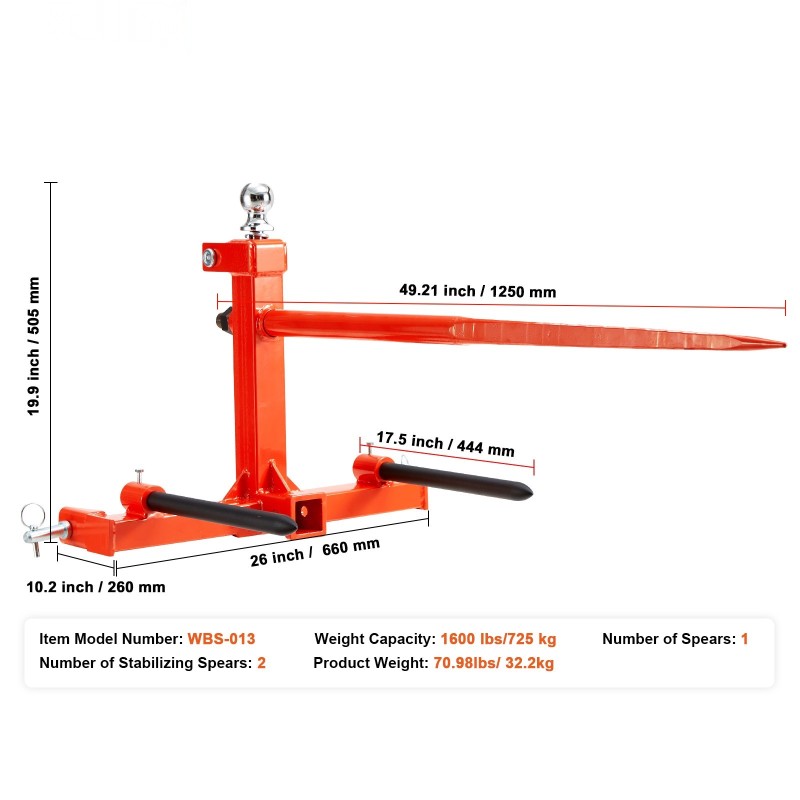 Heinäharkospiikki jousiterästä 49 tuuman pääpiikki 2 tukipiikkiä 725 kg kantavuus kolmipistekiinnitys