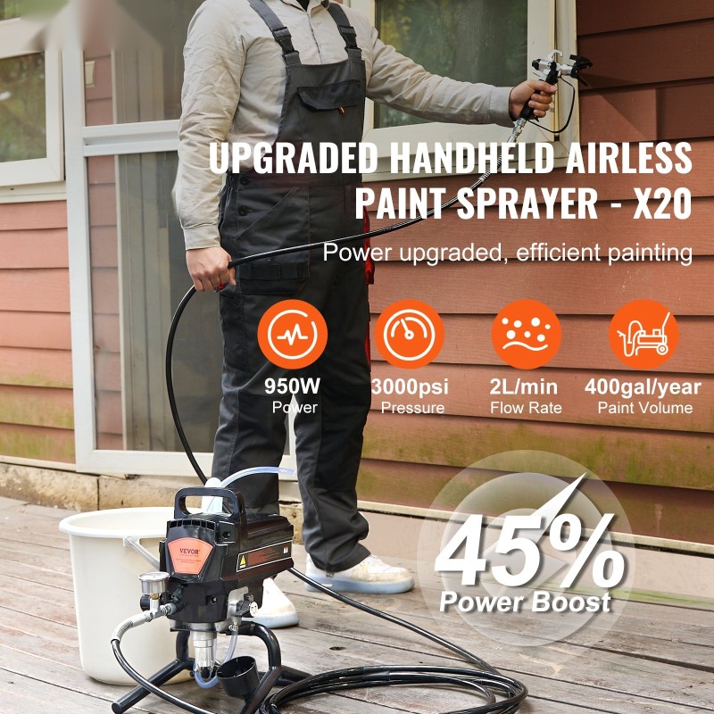 Jalustallinen airless-maaliruisku 950W 3000 PSI jatkovarsi 15 m seinille
