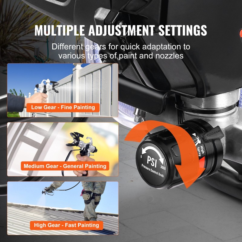 Jalustallinen ilmaton maaliruisku 750W 3000PSI kumipyörillä sisä ja ulkokäyttöön