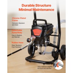 Sähkökäyttöinen airless-maalisumutin telineellä 950W 3000PSI kromattu runko 15 m letku